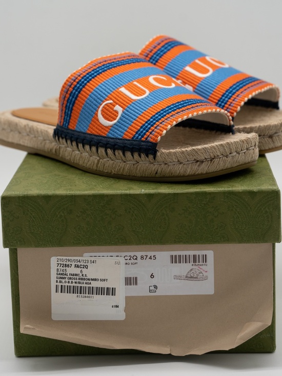 Gucci Mens Striped Sandals Espadrilles Open Toe Blue Orange size 6G 6.5 US main image 10